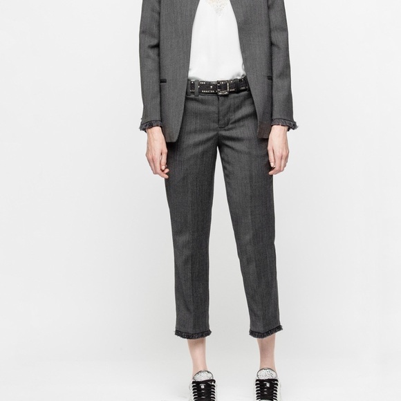 Zadig & Voltaire Pants - ZADIG & VOLTAIRE gray Pantalon Posh Franges fringe hem straight leg dress pants